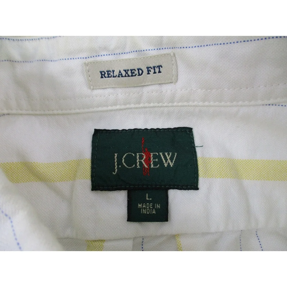 J.Crew Oarsman Button Down Mens L White Yellow Striped Oxford Shirt Long Sleeve